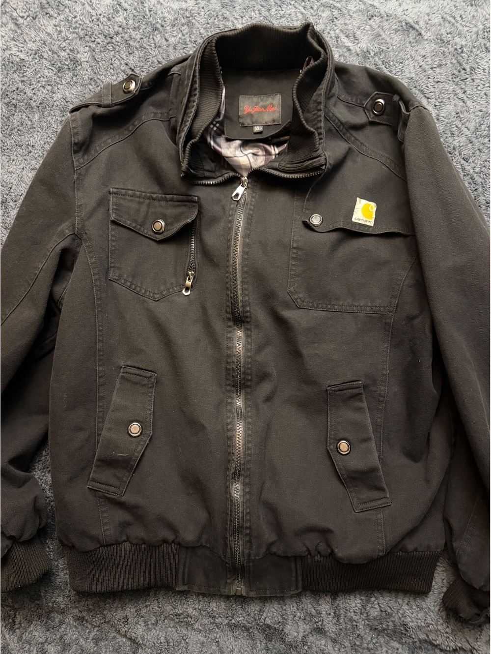 Carhartt Black 5XL Men's Work Jacket with Plaid Lining